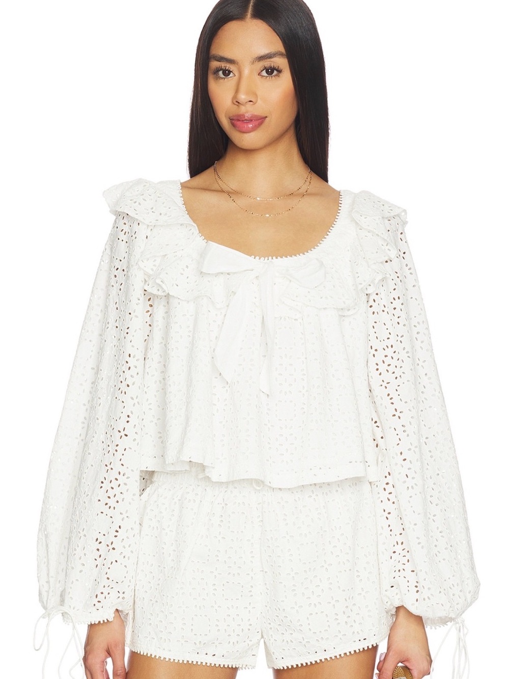 For Love & Lemons Willa White Eyelet Ruffle Top | White | Small | NWT